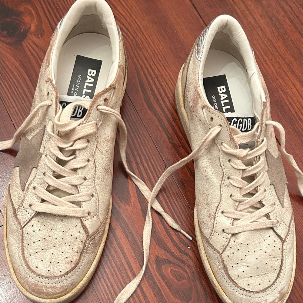 Golden Goose Cream and Tan Sneakers